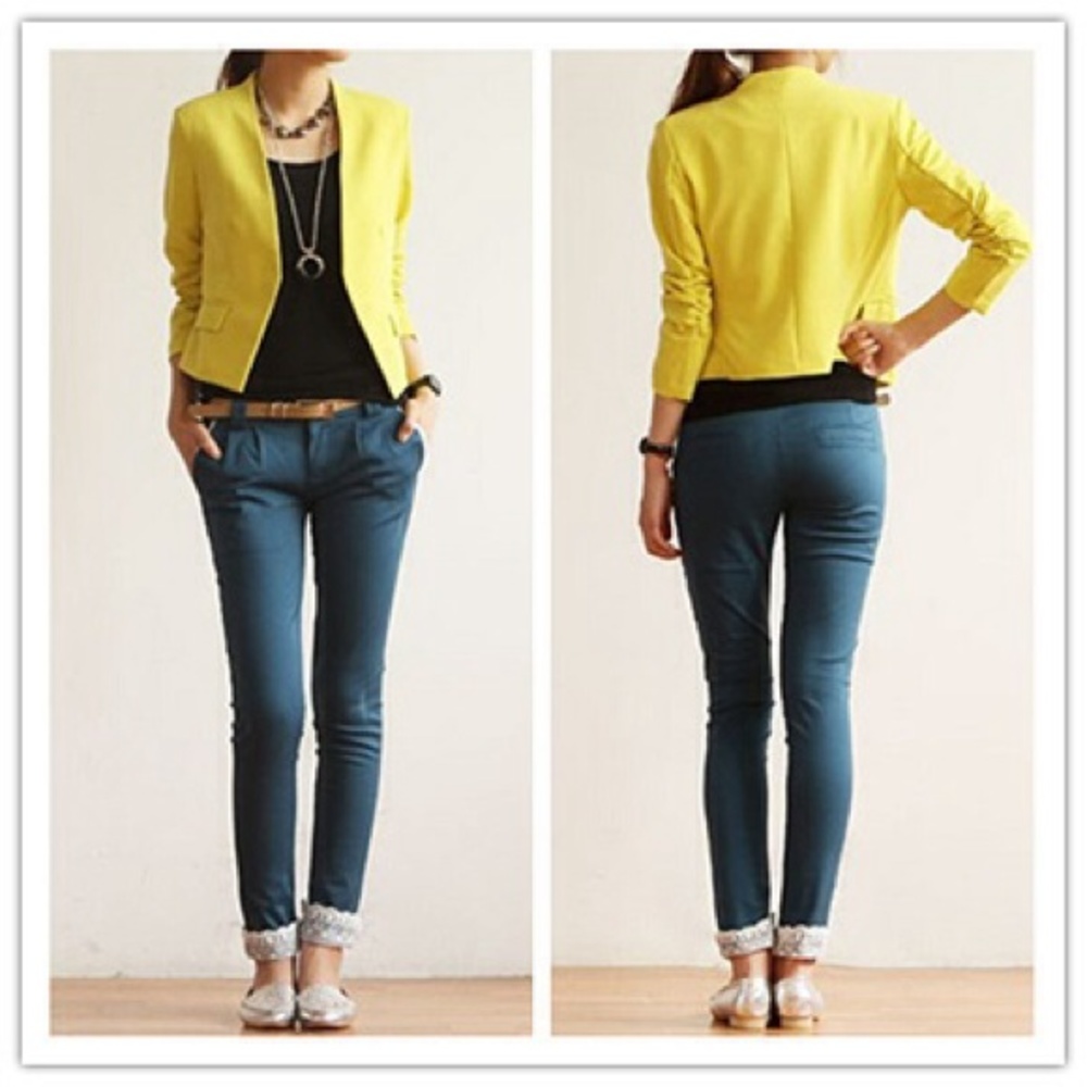 Fashion woman's candy color slim short casual suit